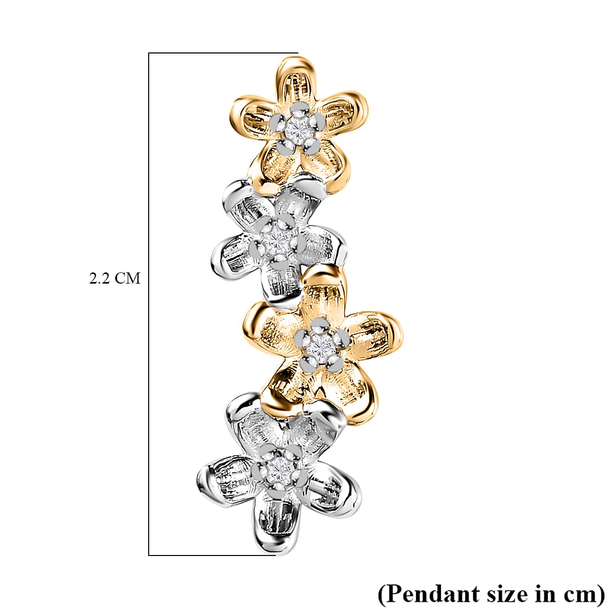 Diamond Floral Pendant in Two Tone Plated Sterling Silver