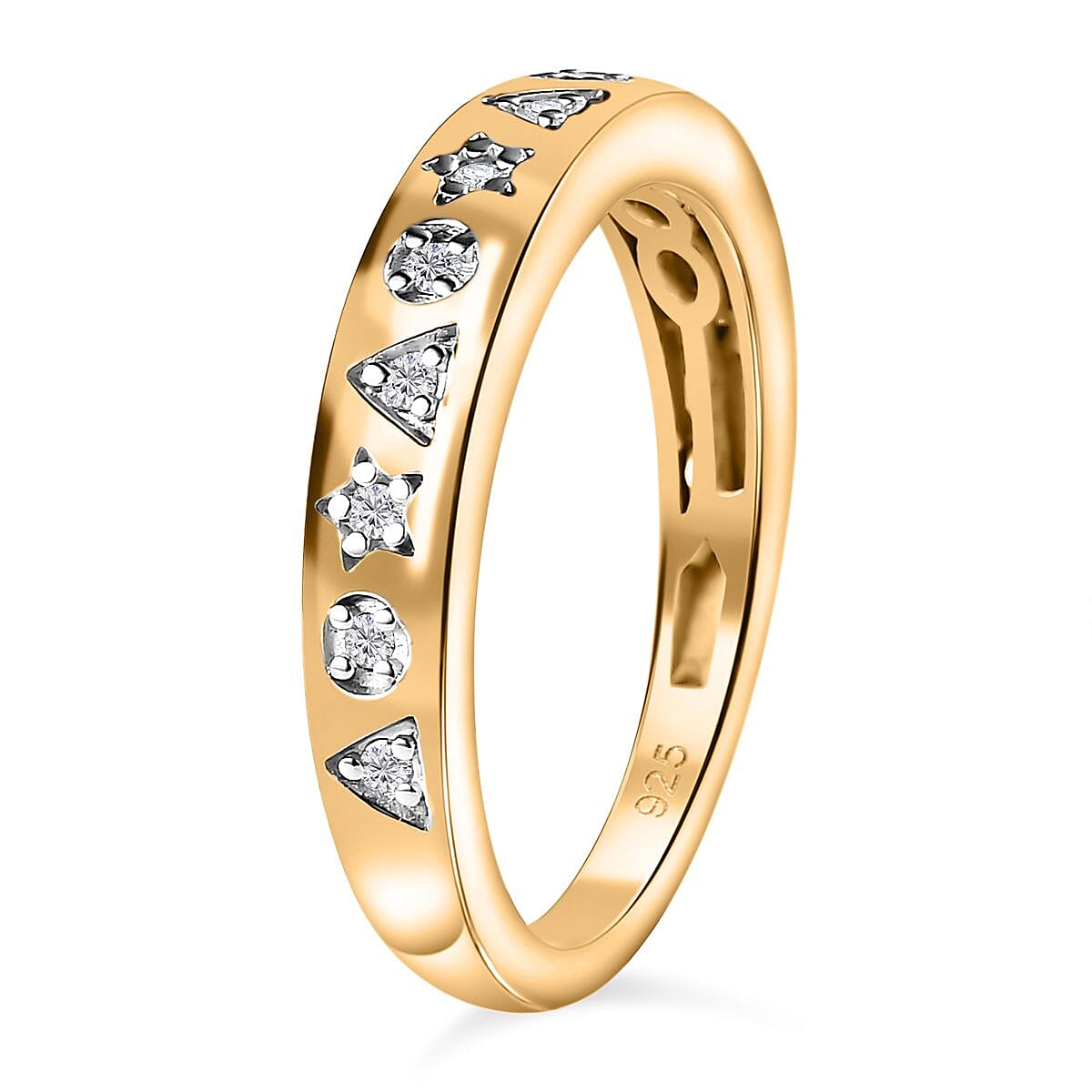 Diamond Half-Eternity Star & Triangle Band Ring in 18K Vermeil Yellow Gold Plated Sterling Silver 0.10 Ct