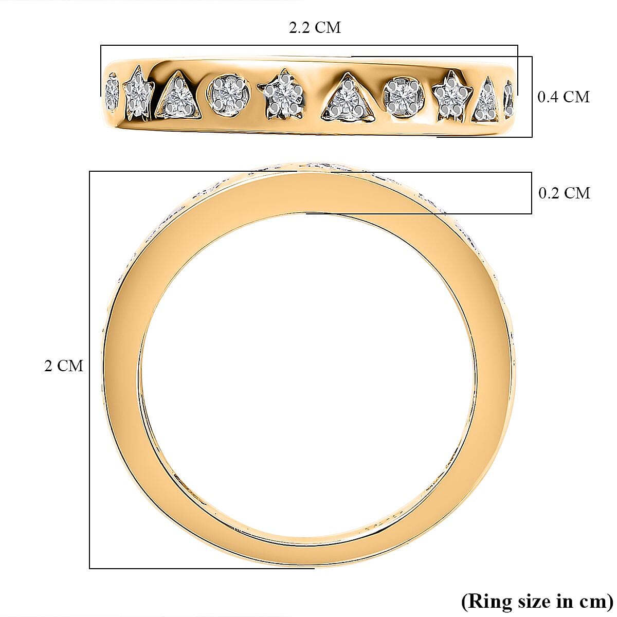 Diamond Half-Eternity Star & Triangle Band Ring in 18K Vermeil Yellow Gold Plated Sterling Silver 0.10 Ct