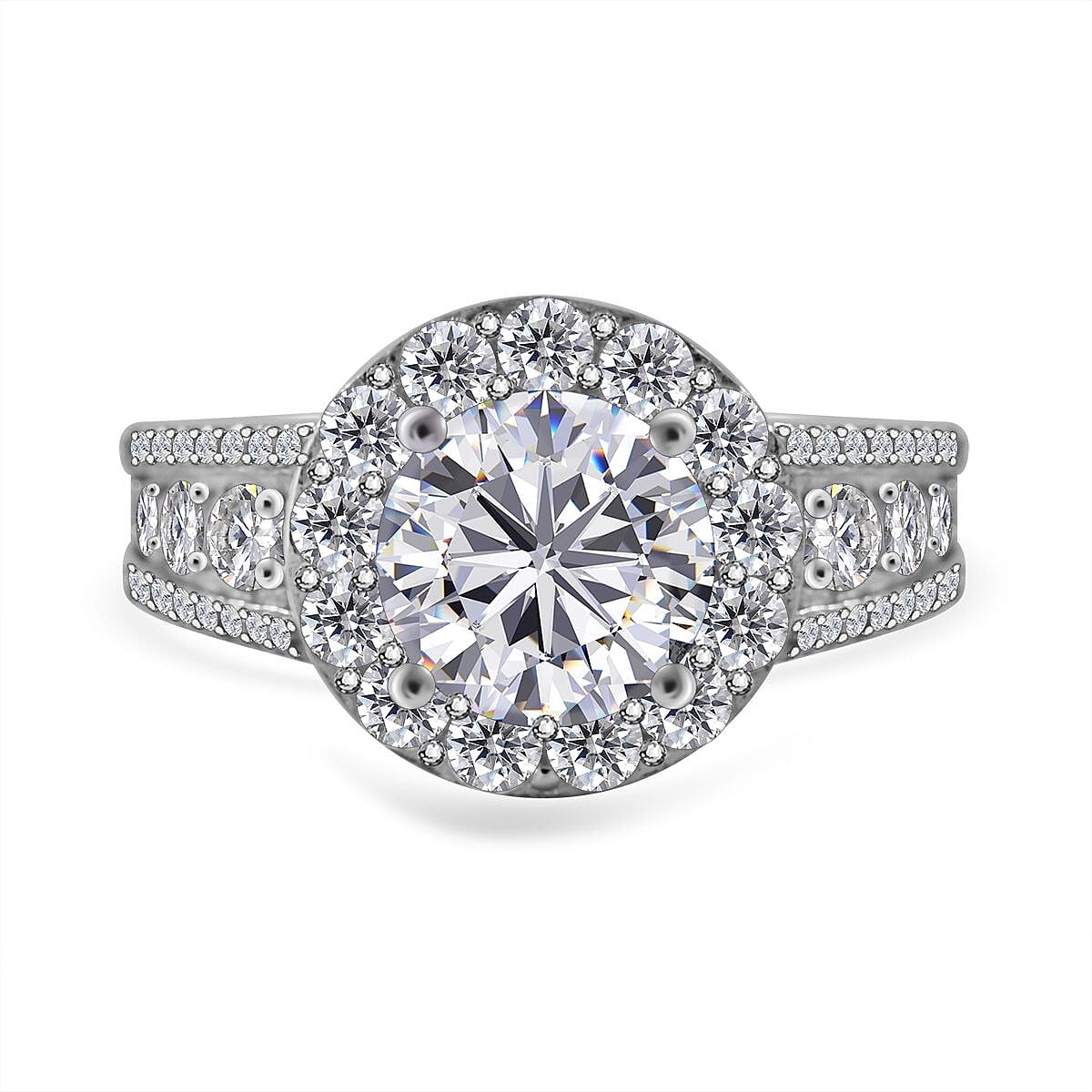 Cubic Zirconia Ring in Rhodium Overlay Sterling Silver 4.77 Ct, Silver Wt 5.00 GM