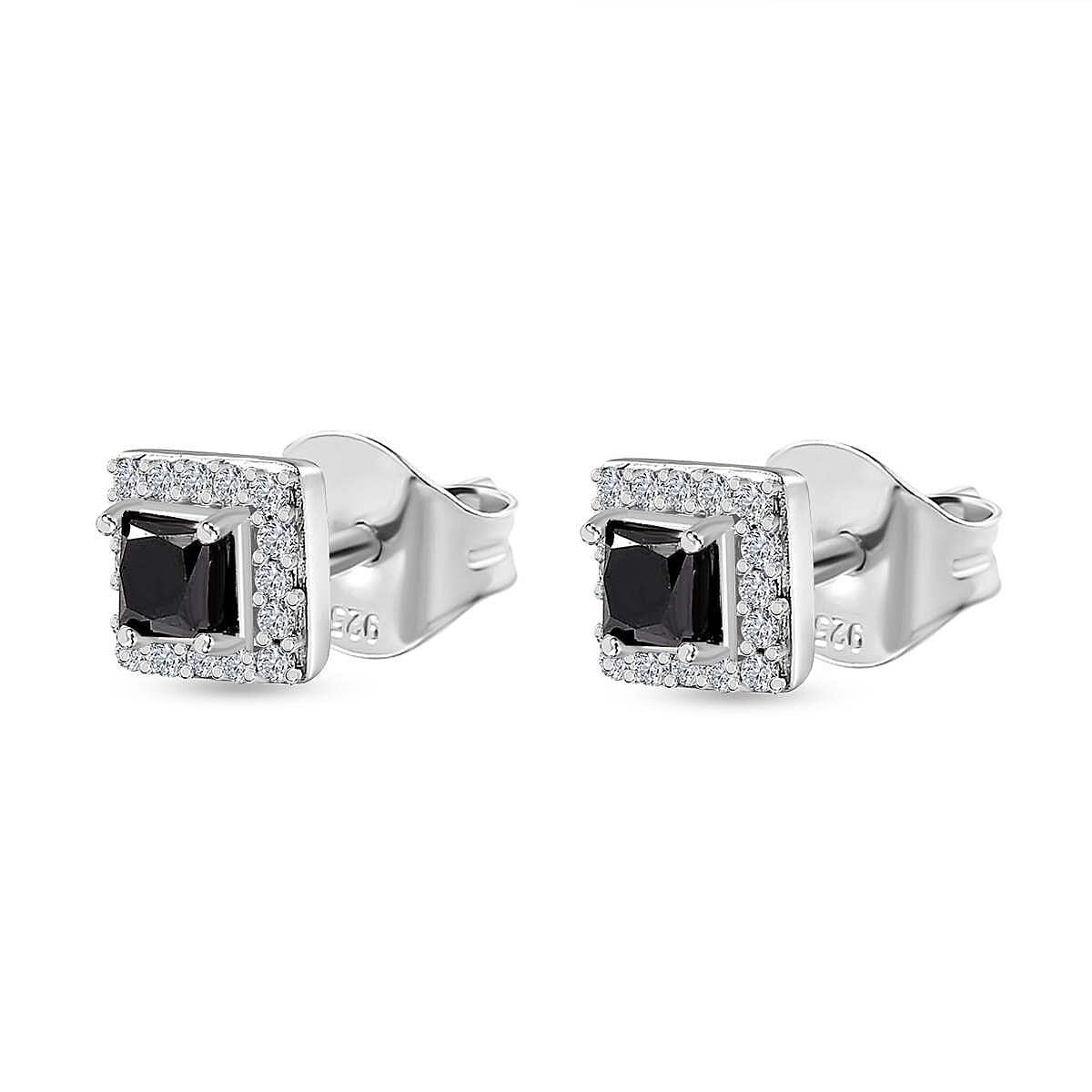 Black & White Diamond Stud Earrings in Platinum Overlay Sterling Silver 0.51 Ct