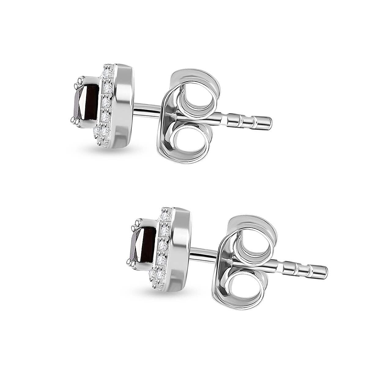 Black & White Diamond Stud Earrings in Platinum Overlay Sterling Silver 0.51 Ct