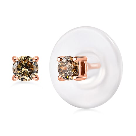 Natural Diamond Find - 9K Rose Gold Natural Champagne Diamond Stud Push Back Earrings
