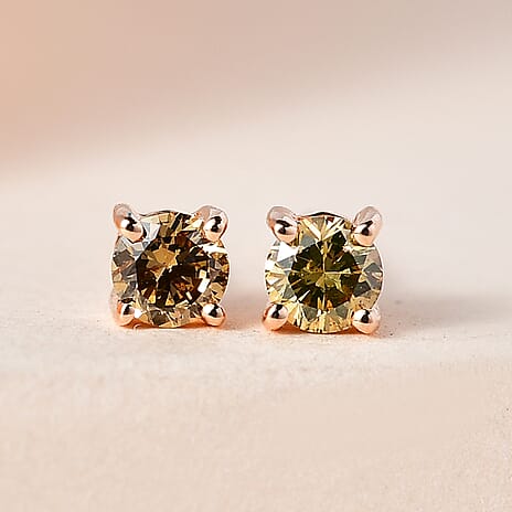 Natural Diamond Find - 9K Rose Gold Natural Champagne Diamond Stud Push Back Earrings