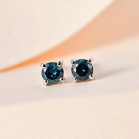9K White Gold Blue Diamond Stud Earrings