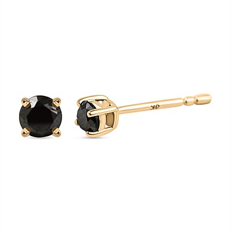 9K Yellow Gold Black Diamond Stud Earrings