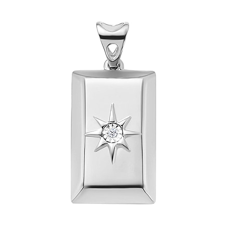 White Diamond Ingot Bar Pendant in Platinum Overlay Sterling Silver