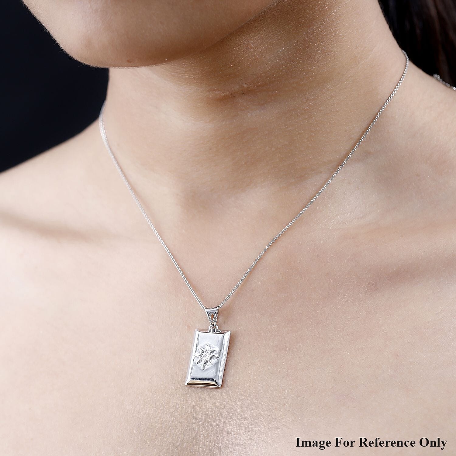 White Diamond Ingot Bar Pendant in Platinum Overlay Sterling Silver