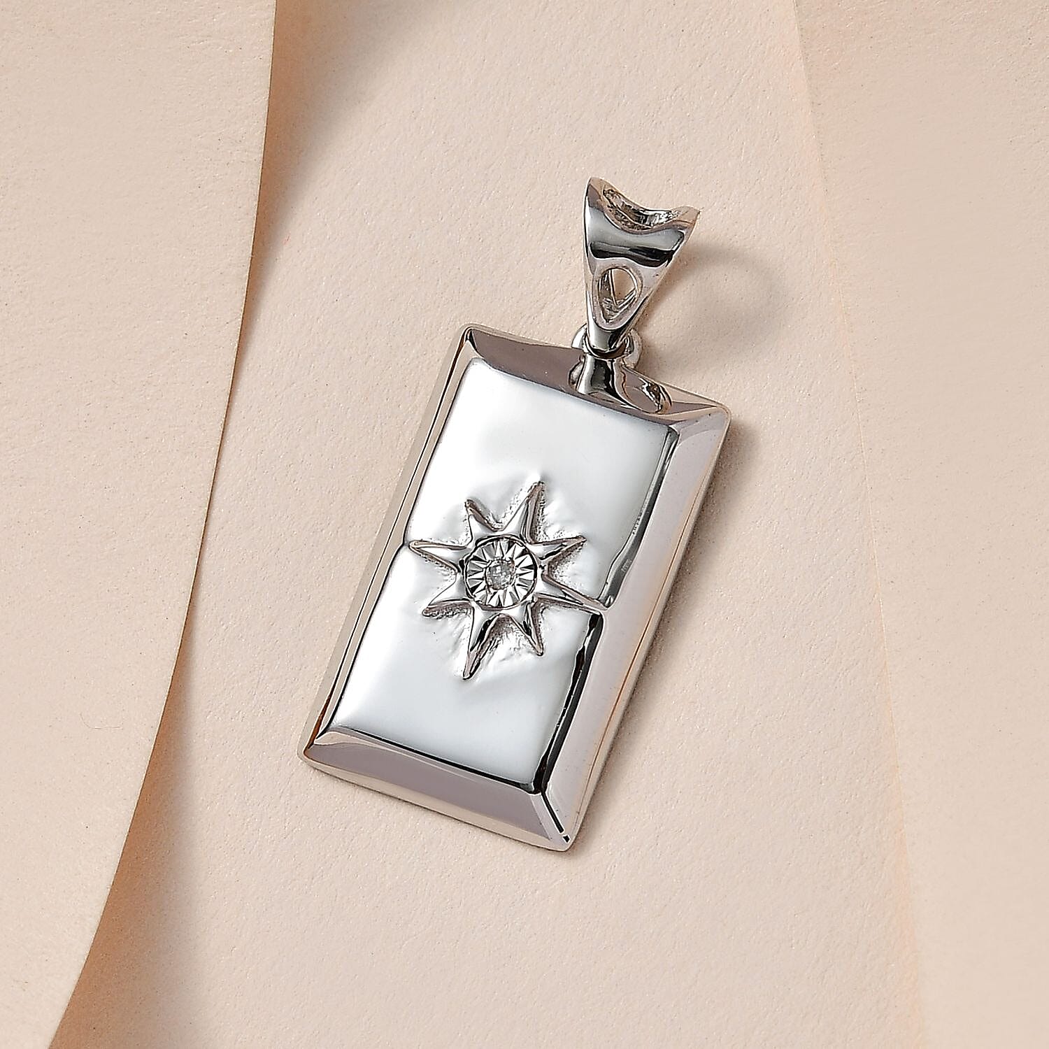 White Diamond Ingot Bar Pendant in Platinum Overlay Sterling Silver