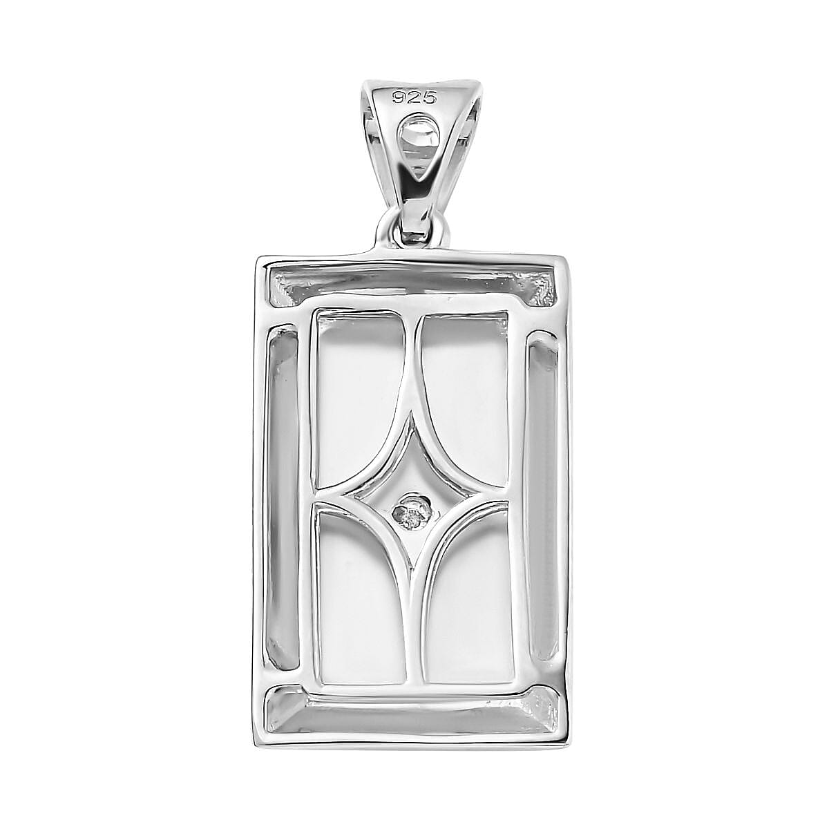 White Diamond Ingot Bar Pendant in Platinum Overlay Sterling Silver