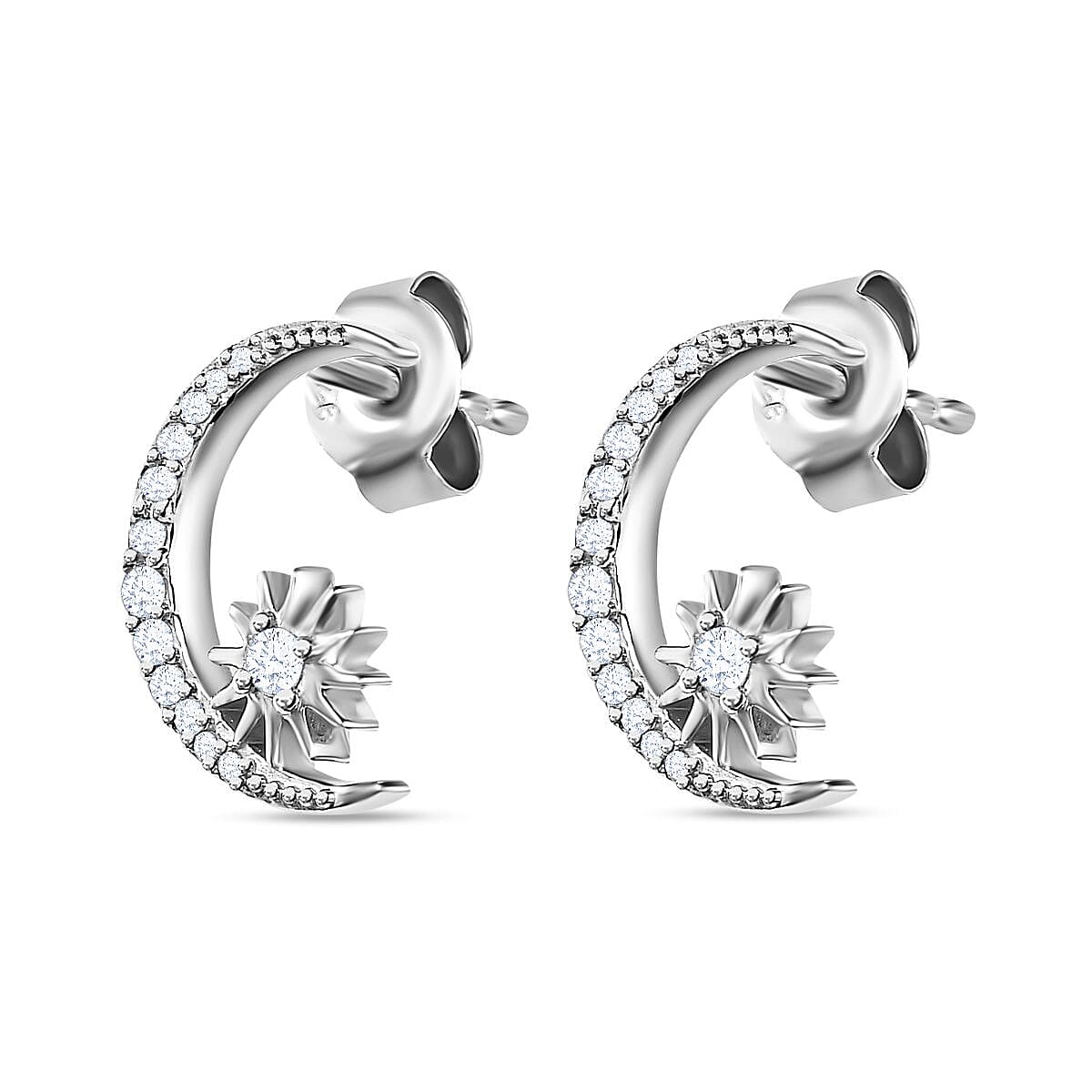 Diamond Moon Earrings in Platinum Overlay Sterling Silver 0.26 Ct