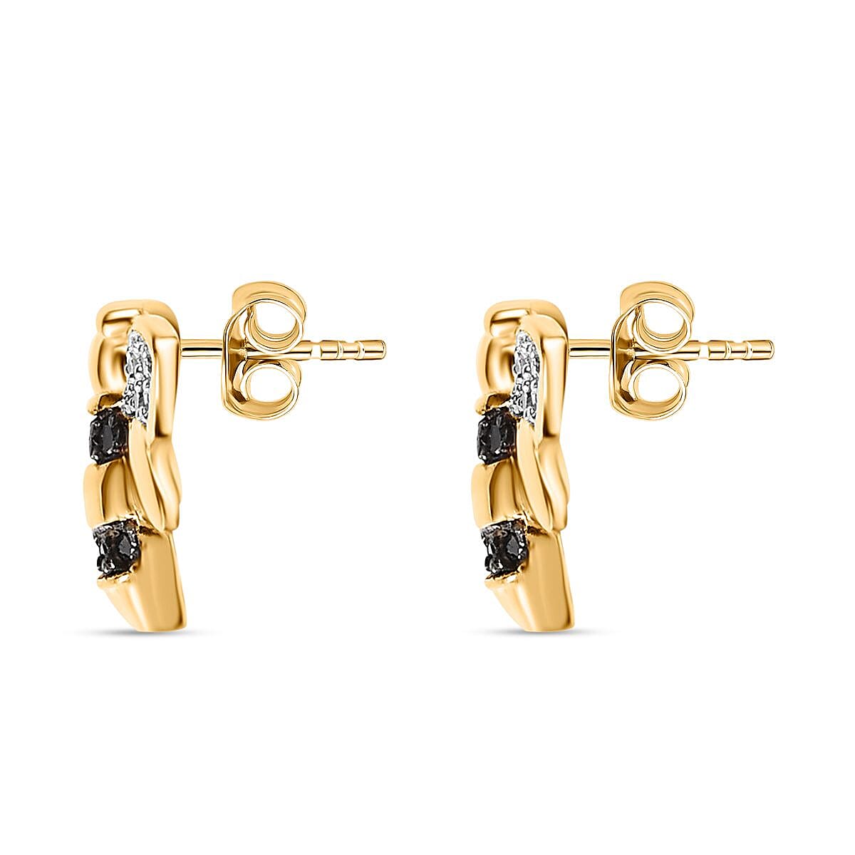 Black & White Diamond Bee Earrings in 18K Yellow Gold Vermeil Plated Sterling Silver 0.33 Ct.