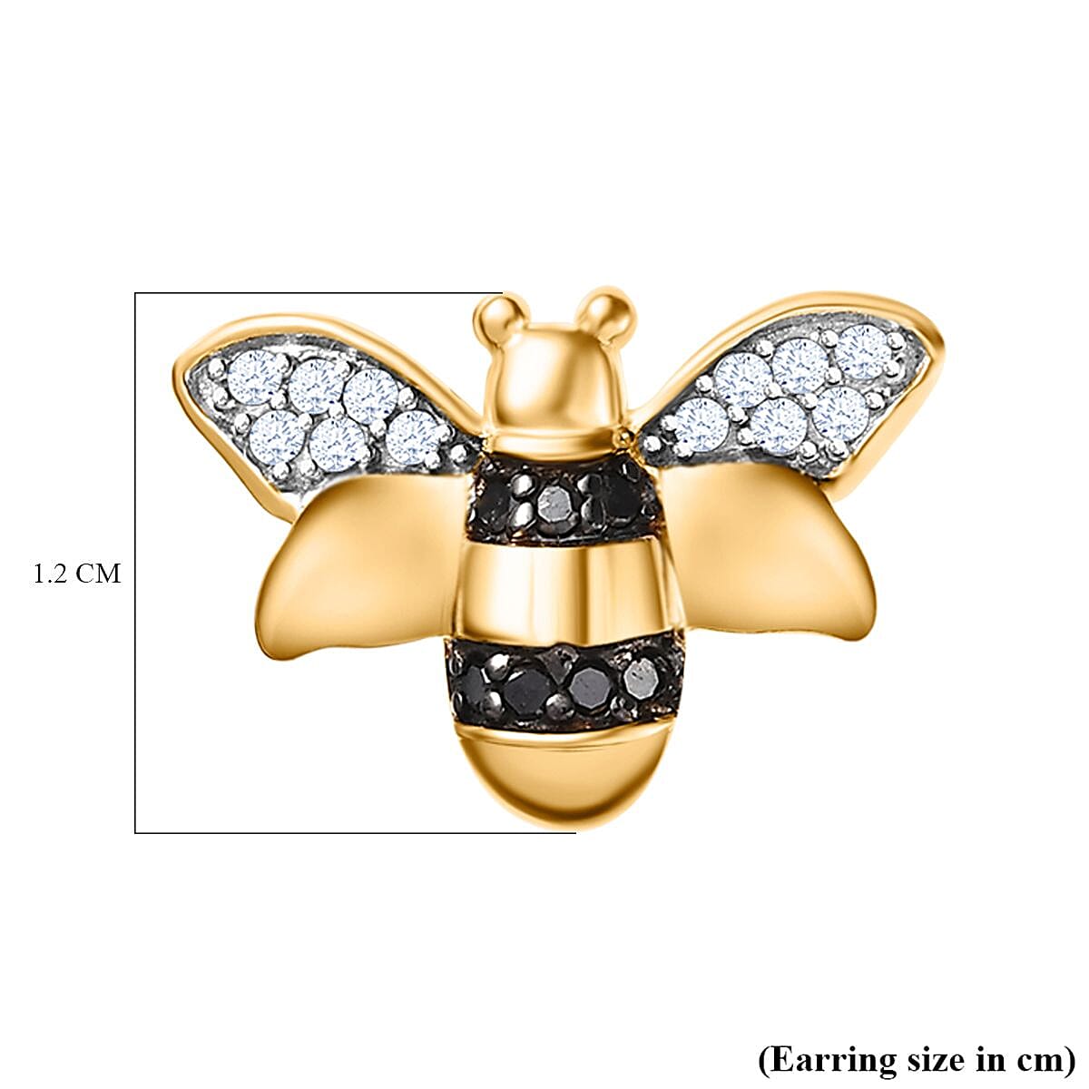Black & White Diamond Bee Earrings in 18K Yellow Gold Vermeil Plated Sterling Silver 0.33 Ct.