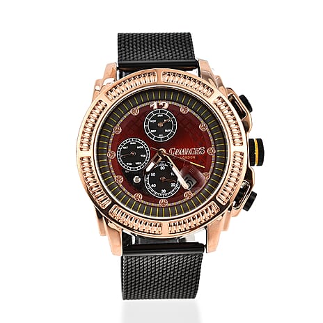Gamages Of London Skeletor Automatic Rose Cherry Mens Watch with Black Strap