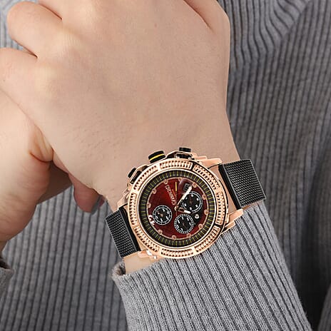 Gamages Of London Skeletor Automatic Rose Cherry Mens Watch with Black Strap