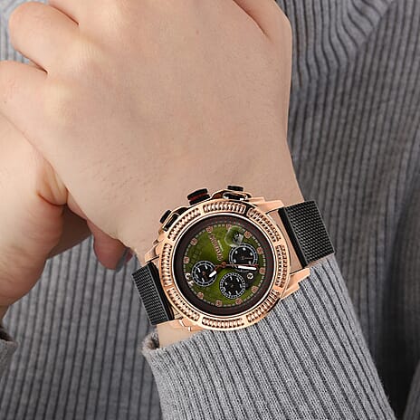 Gamages Of London Skeletor Automatic Rose Olive Mens Watch with Black Strap