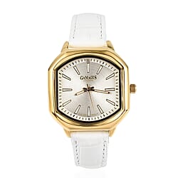 Gamages Of London Swiss Quartz Movement Water Resistant Ladies Viscountess Diamond Gold White Watch with White Leather Strap