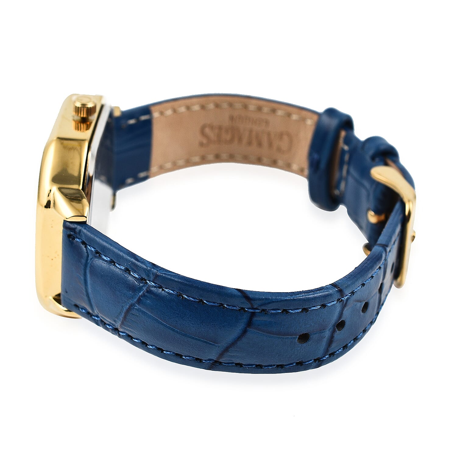 Gamages Of London Swiss Quartz Movement Water Resistant Ladies Viscountess Diamond Gold Navy Watch with Royal Blue Leather Bracelet