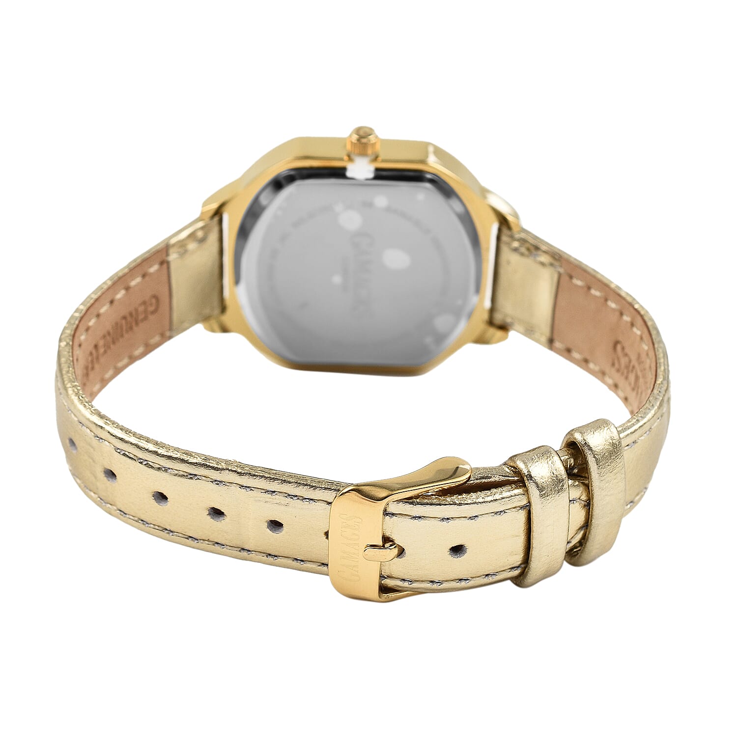 Gamages Of London Swiss Quartz Movement Water Resistant Ladies Viscountess Diamond Gold Champagne Watch with Gold Leather Bracelet