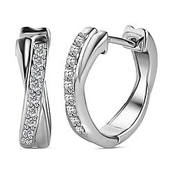 White Diamond J Hoop Half Hoop Earring in 18K Vermeil Yellow Gold Plated Sterling Silver 0.32 ct  0.324  Ct.