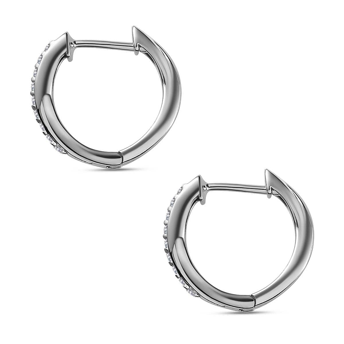 White Diamond J Hoop Half Hoop Earring in Platinum Overlay Sterling Silver 0.32 ct 0.324 Ct.