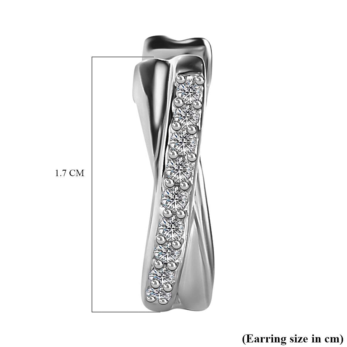 White Diamond J Hoop Half Hoop Earring in Platinum Overlay Sterling Silver 0.32 ct 0.324 Ct.