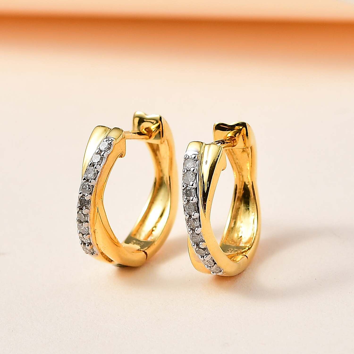 Diamond Hoop Earrings in 18K Vermeil Yellow Gold Plated Sterling Silver