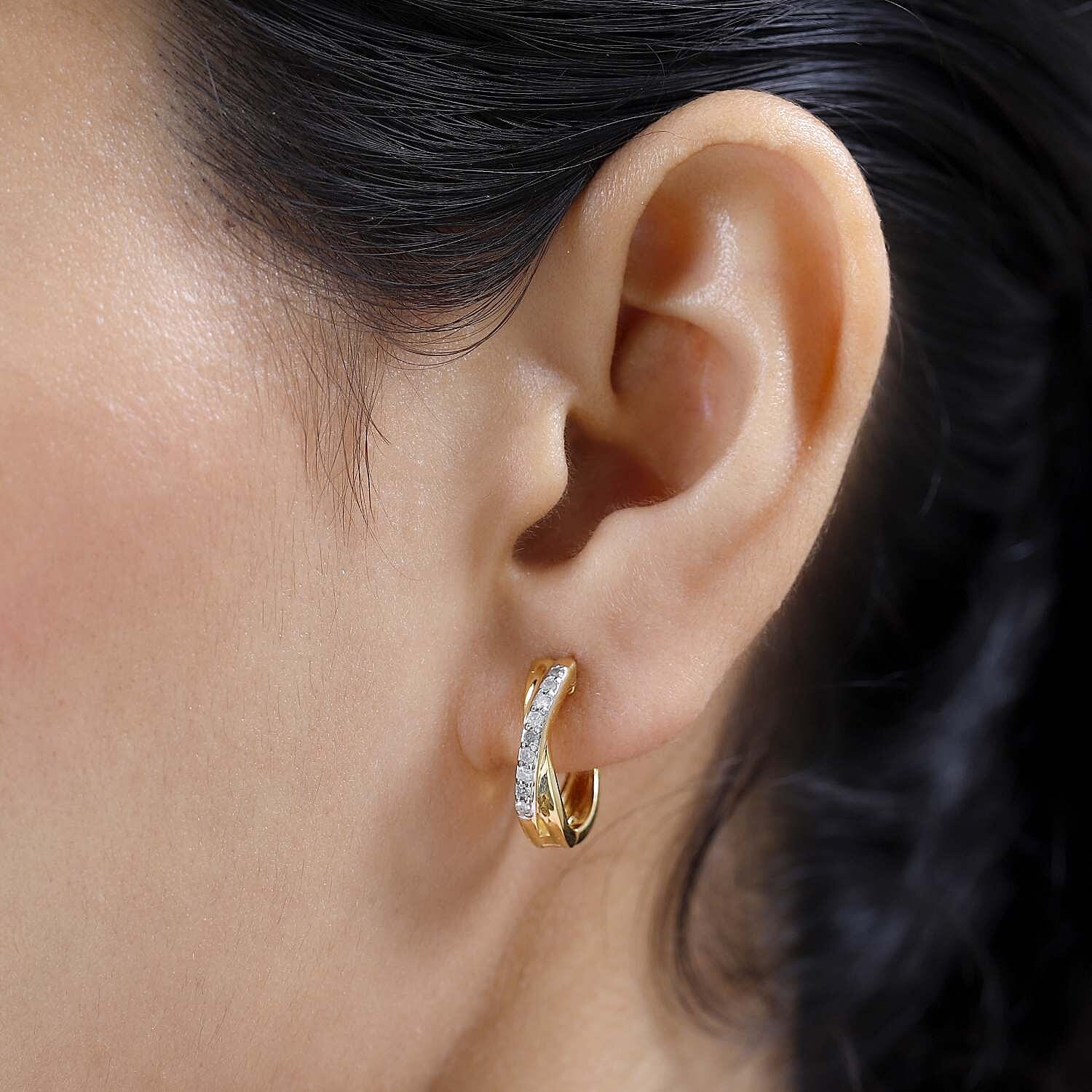 Diamond Hoop Earrings in 18K Vermeil Yellow Gold Plated Sterling Silver