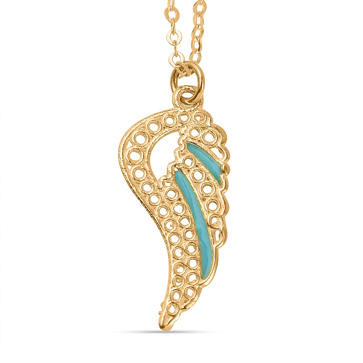 Maestro Collection - 9K Yellow Gold Enamelled Angel Wing Pendant with Chain (Size - 20)
