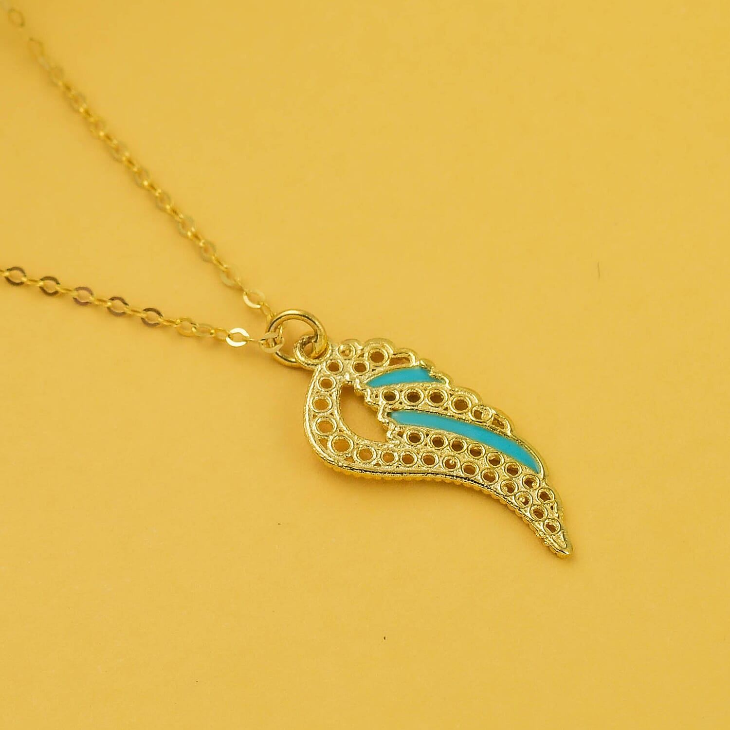 Maestro Collection - 9K Yellow Gold Enamelled Angel Wing Pendant with Chain (Size - 20)