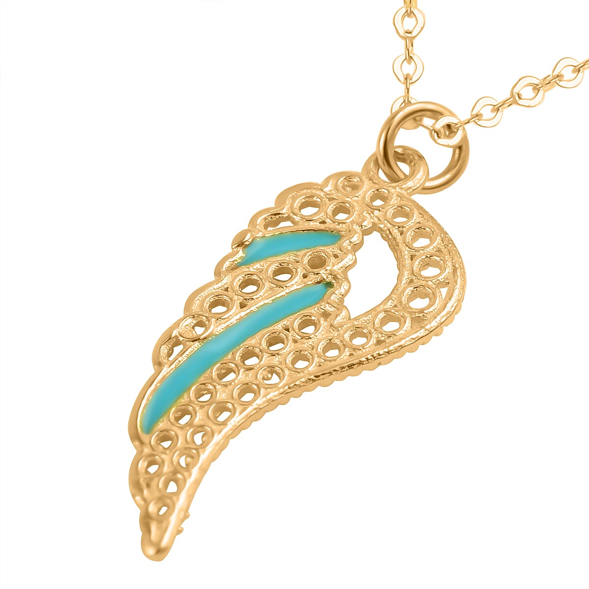 Maestro Collection - 9K Yellow Gold Enamelled Angel Wing Pendant with Chain (Size - 20)
