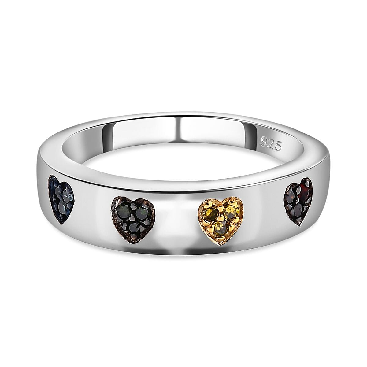 Red Diamond , Multi gemstones Band Ring in Platinum Overlay Sterling Silver 0.12 ct  0.108  Ct.