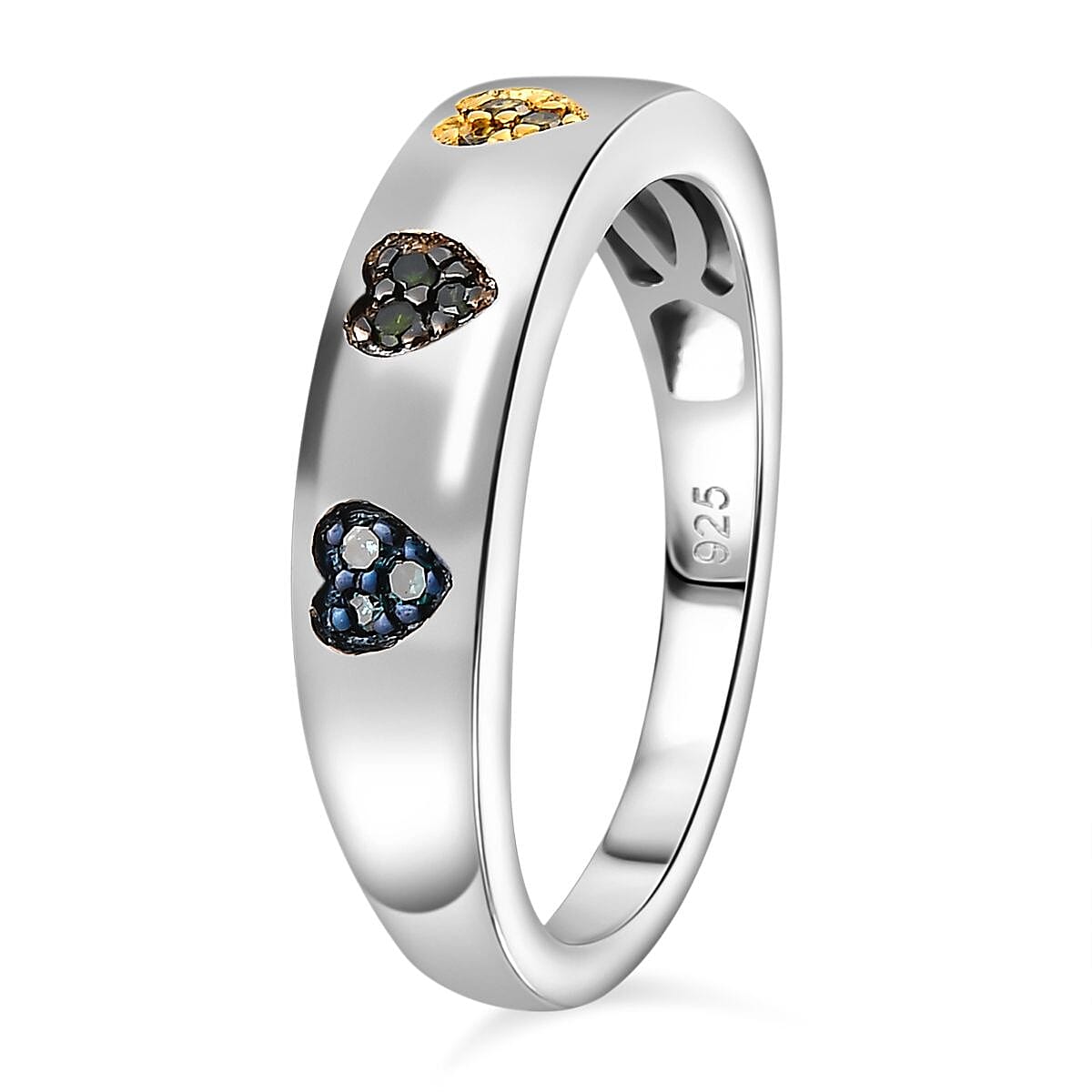 Red Diamond , Multi gemstones Band Ring in Platinum Overlay Sterling Silver 0.12 ct  0.108  Ct.