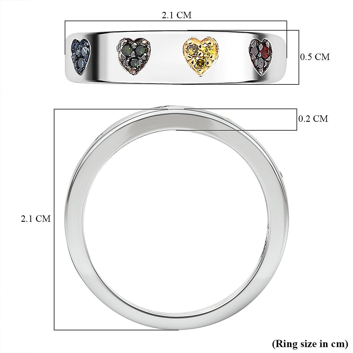 Red Diamond , Multi gemstones Band Ring in Platinum Overlay Sterling Silver 0.12 ct  0.108  Ct.