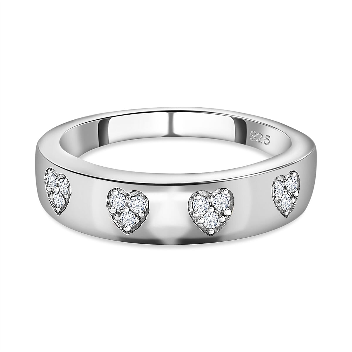 White Diamond  Band Ring in Platinum Overlay Sterling Silver 0.10 ct  0.096  Ct.