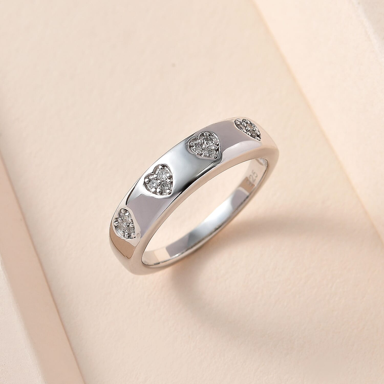 White Diamond  Band Ring in Platinum Overlay Sterling Silver 0.10 ct  0.096  Ct.