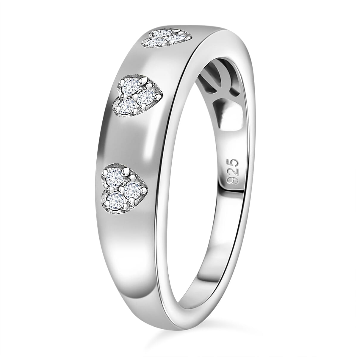 White Diamond  Band Ring in Platinum Overlay Sterling Silver 0.10 ct  0.096  Ct.