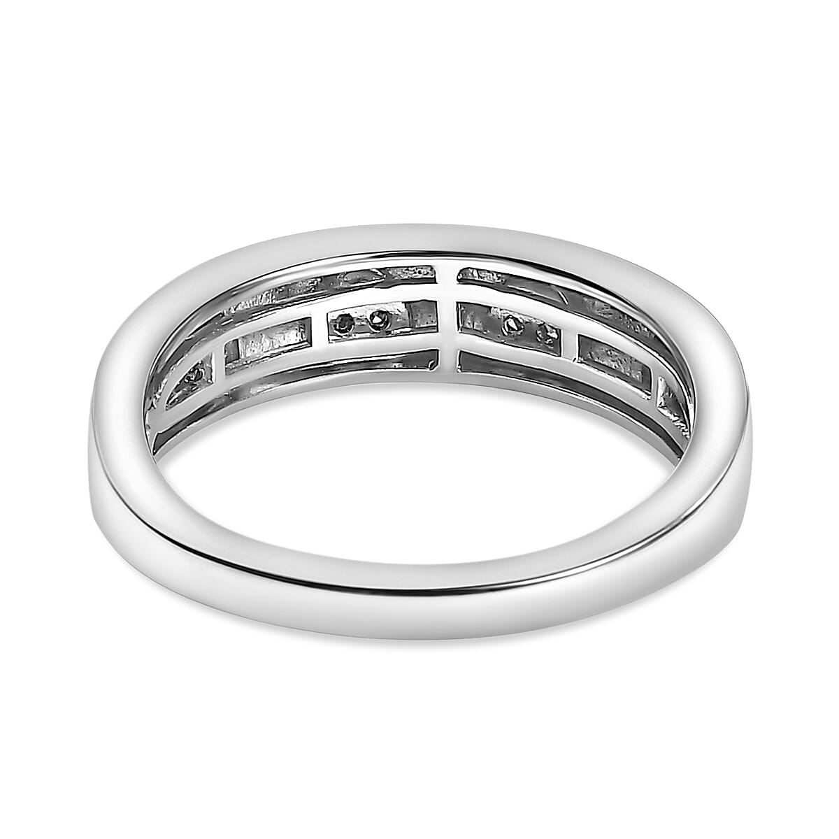 White Diamond  Band Ring in Platinum Overlay Sterling Silver 0.10 ct  0.096  Ct.