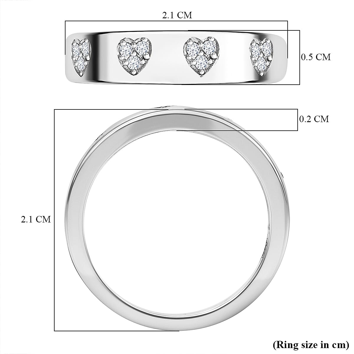 White Diamond  Band Ring in Platinum Overlay Sterling Silver 0.10 ct  0.096  Ct.
