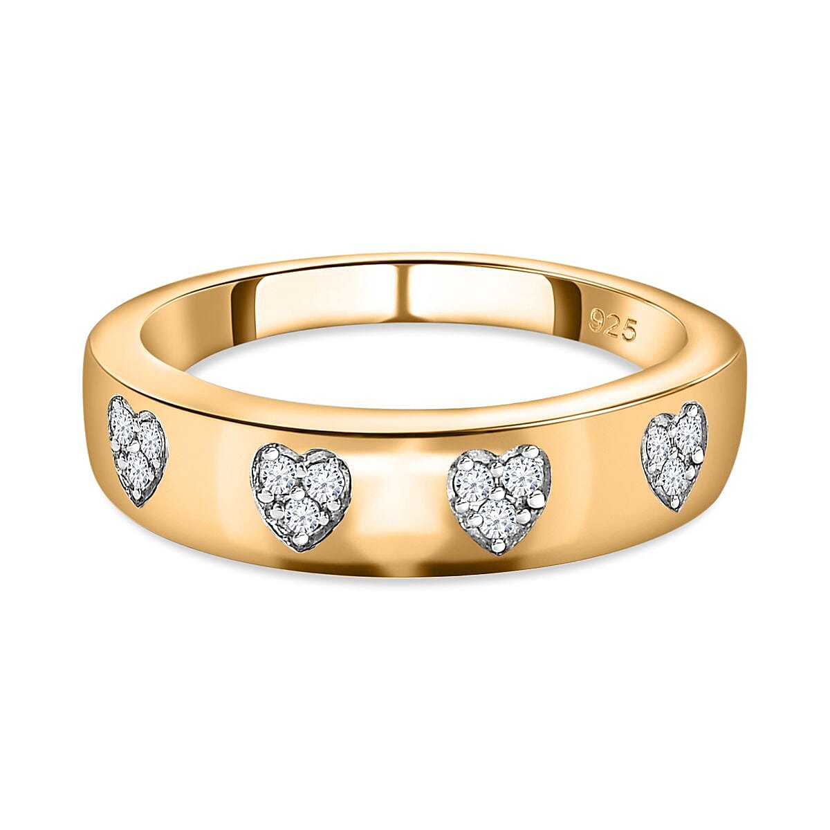 Diamond Half-Eternity Heart Band Ring in 18K Vermeil Yellow Gold Plated Sterling Silver 0.10 Ct