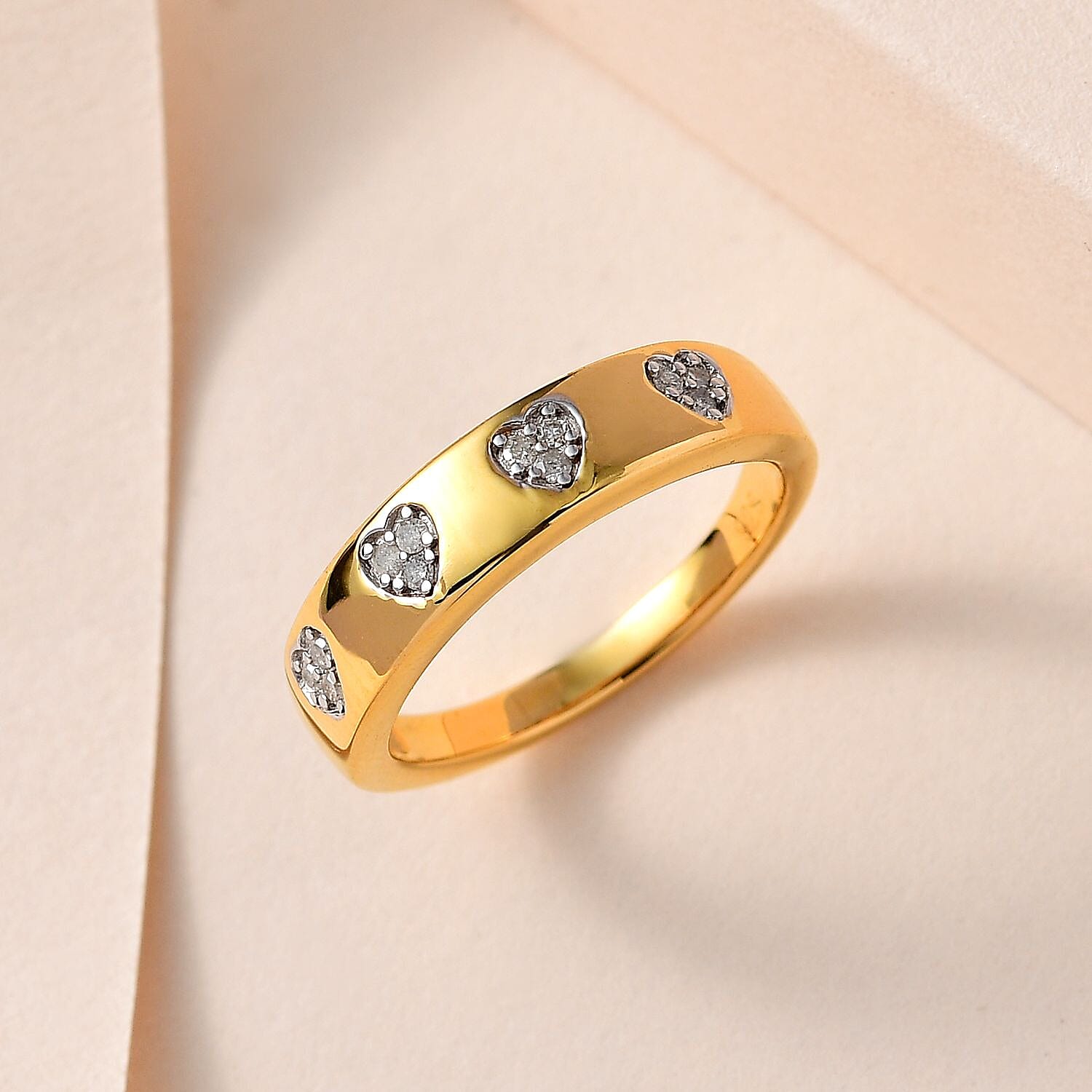 Diamond Half-Eternity Heart Band Ring in 18K Vermeil Yellow Gold Plated Sterling Silver 0.10 Ct