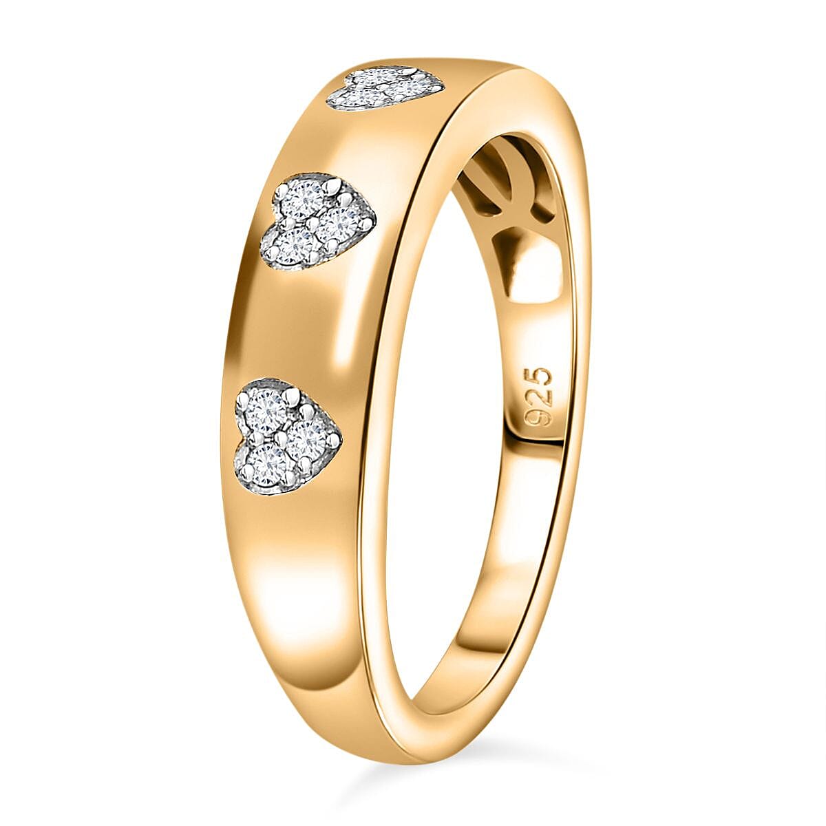 Diamond Half-Eternity Heart Band Ring in 18K Vermeil Yellow Gold Plated Sterling Silver 0.10 Ct