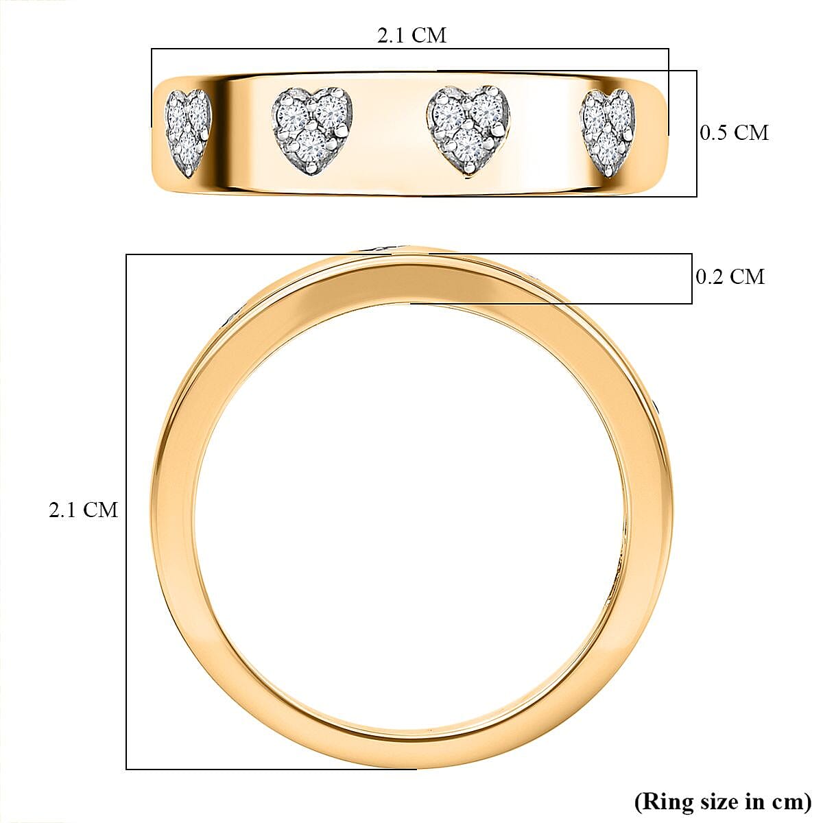 Diamond Half-Eternity Heart Band Ring in 18K Vermeil Yellow Gold Plated Sterling Silver 0.10 Ct