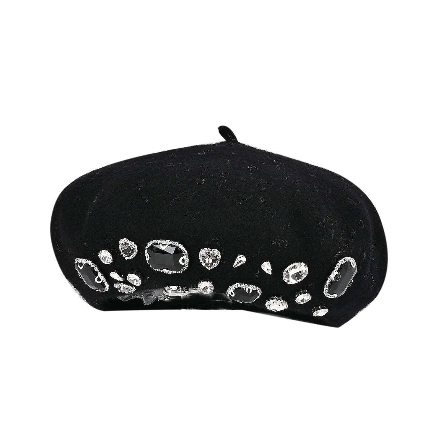 French Style Woollen Beret With Crystals - Black