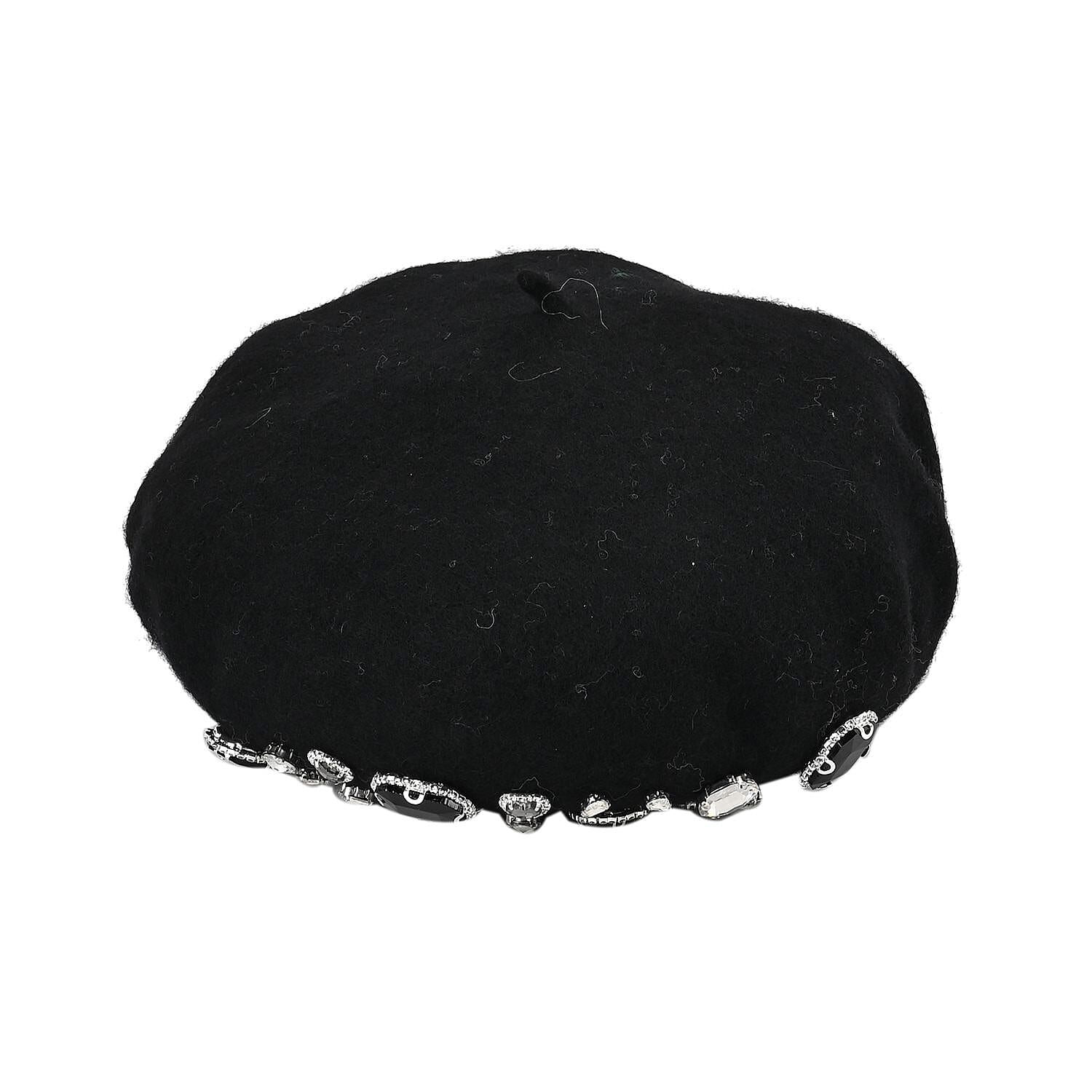 French Style Woollen Beret With Crystals - Black