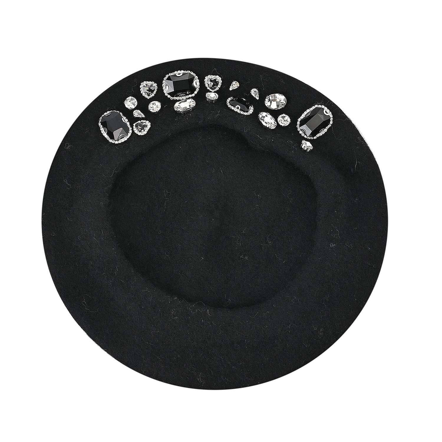 French Style Woollen Beret With Crystals - Black