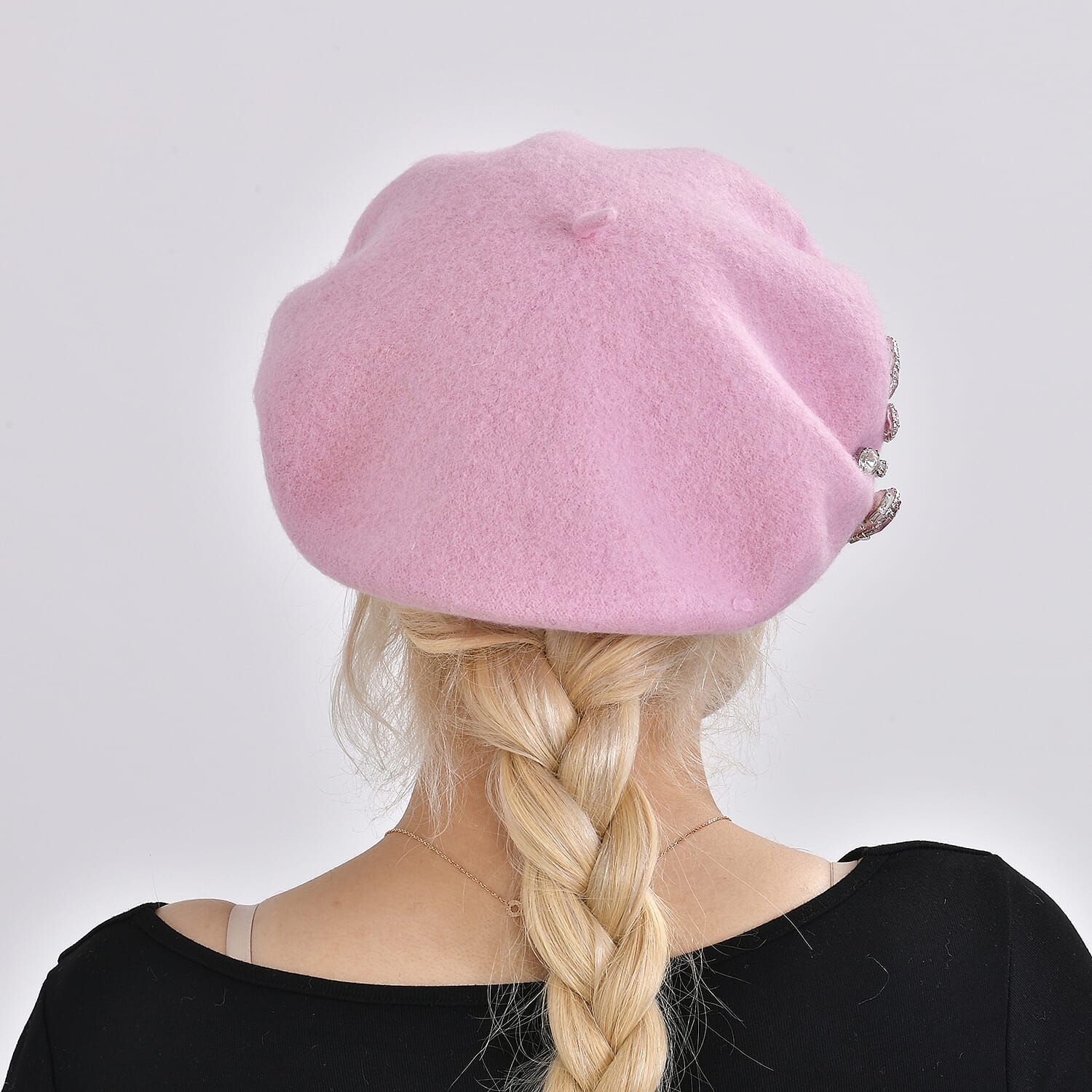 French Style Woollen Beret With Crystals - Pink