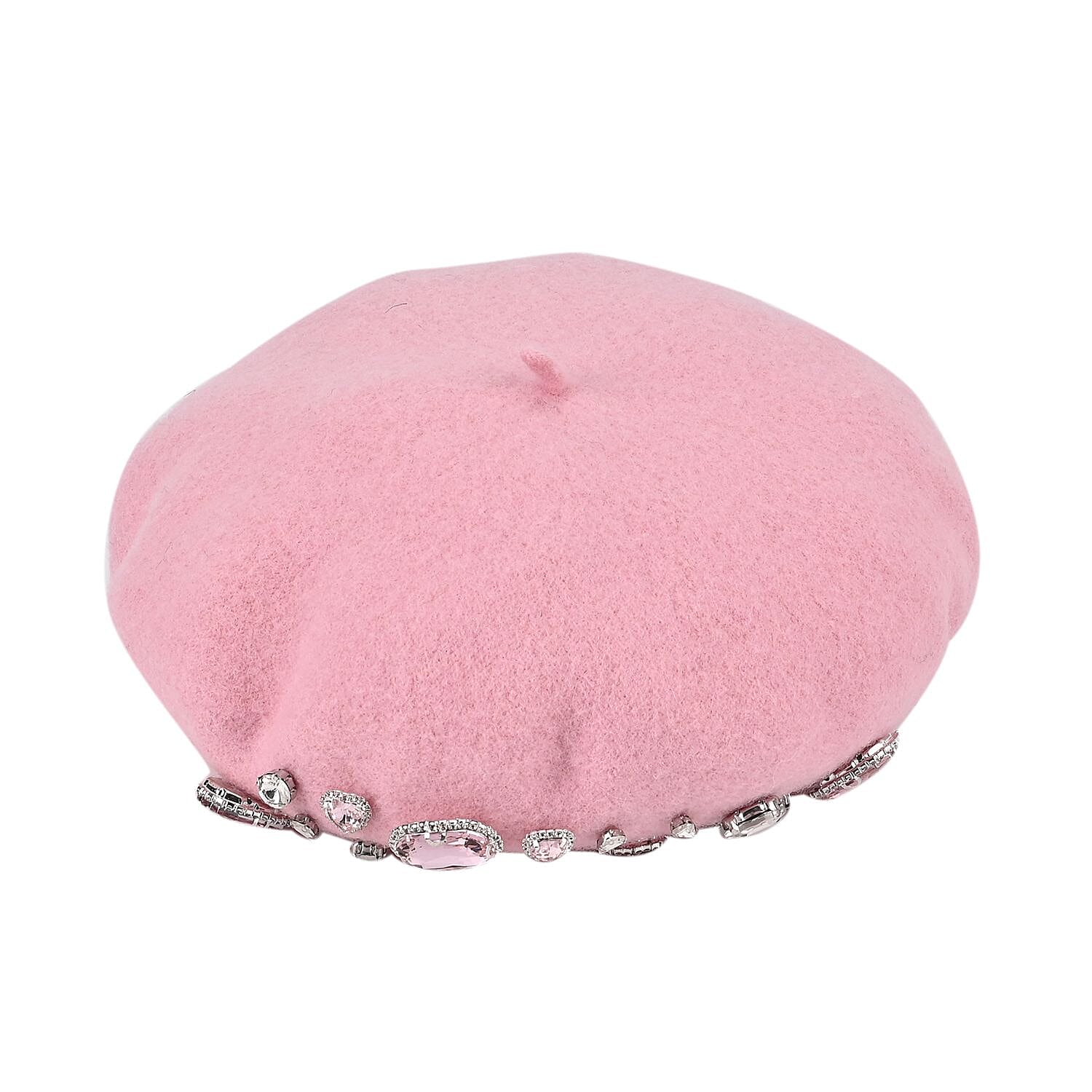 French Style Woollen Beret With Crystals - Pink