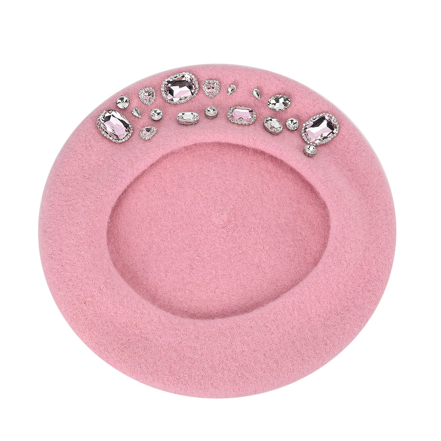 French Style Woollen Beret With Crystals - Pink