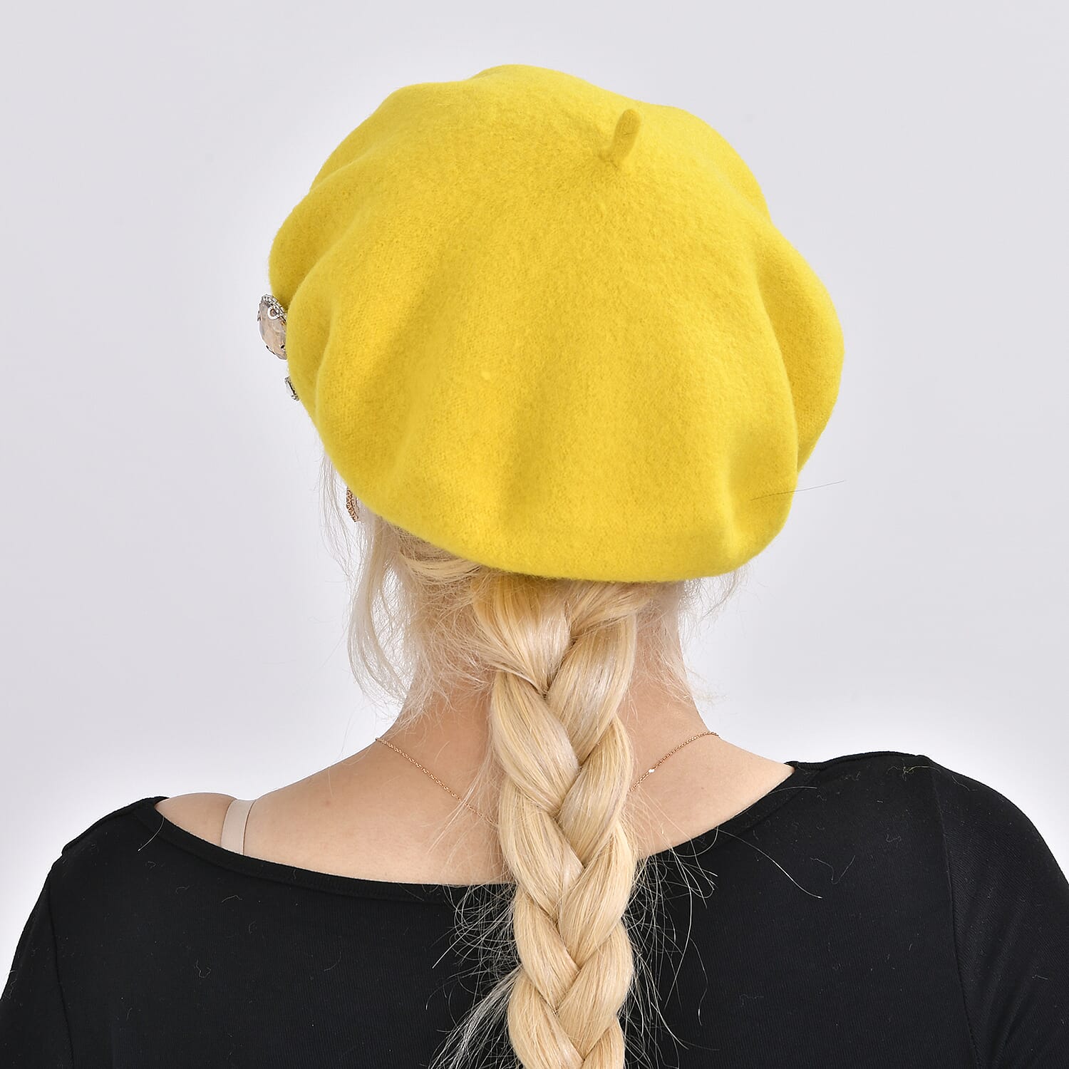 French Style Woollen Beret With Crystals - Yellow